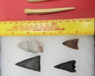 4 Quality Points (See Description) & 3 Nice Bone Tools, Dakota 3" to 5"