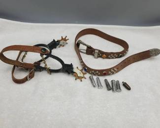 Cool Toy Spurs with Pistol Theme, 50's "Gem" Belt, Old Silver Bullet & Toy Bullets