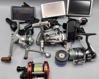 4 Old Fishing Reels & 3 GPS Units