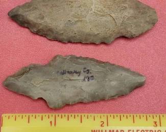 2 Turkey Tail 2.5" Museum Grade--Great Lakes (Indiana)--One is unusual with Bevel (Choice Point)