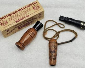 3 Vintage Calls--Herter's Deer in Box, Mallardtone Deer & Johnny Stewart Predator Calls