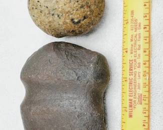 Stone Axe, Full Groove. Approx. 4.5" & Full Groove Granite Hammer, 2.75"