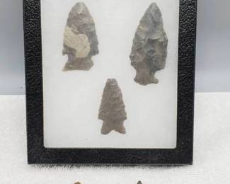 3 Quality Stone Points--Archaic, with Black Stone Corner Notch & 5 Small Points