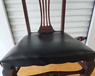 Antique Wood Side Chair with Carved Back and Upholstered Seat