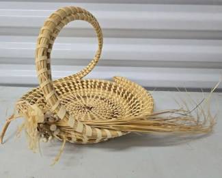Handcrafted Gullah Sweetgrass Basket with Curved Handle
