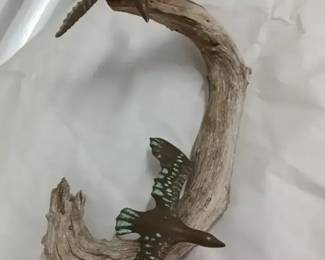 Brass Patina Seagulls on Driftwood Sculpture