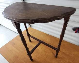 Antique Wooden Side Table with Turned Legs and Shaped Top