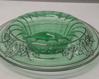 Depression Era Glass Bowl Sterling Design And Rim