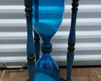 GIANT Blue Hourglass in Wood Stand possibly Blenko