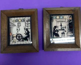 Pair of Vintage ReversePainted Silhouette Glass Pictures