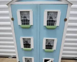 Large Wooden Dollhouse with Assorted Furnishings