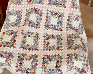 NICE Antique Hand made Postage Stamp Quilt, no tears or holes. Measures 70ish x 80ish
