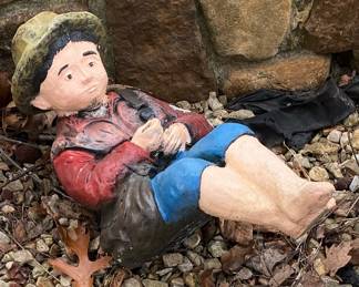 Vintage Concrete Fishing Boy. One of several vintage Concrete outdoor decor pieces.