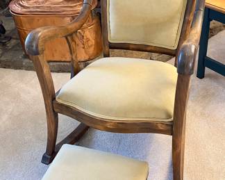 Excellent Reupholstered Antique Rocker and foot stool.
