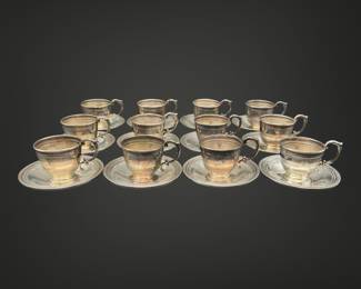 (12) Vintage Dominick & Haff Sterling Silver Demitasse Cups & Saucers