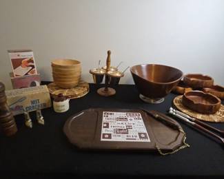 Vintage Wooden Cheese Board, Mahogany Salad Bowl, Enesco Wooden Condiment Server