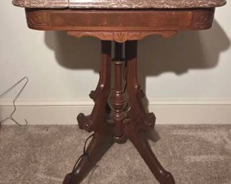 009 Victorian Eastlake Walnut Marble Top Parlor Table