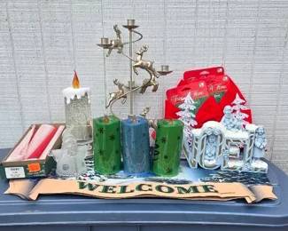 Collection Of Christmas Candleware And Decor