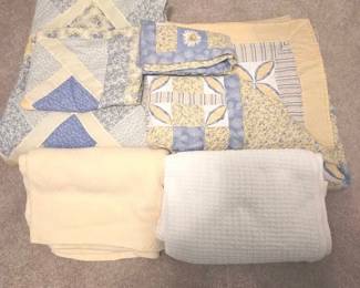 Blue And Floral Patchwork Quilt And Bedding Bundle