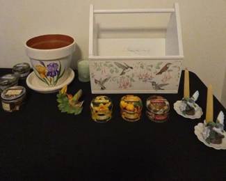 Wooden Handled Bird Caddy, Hand Painted Terra Cotta Flower Pot And Like Items