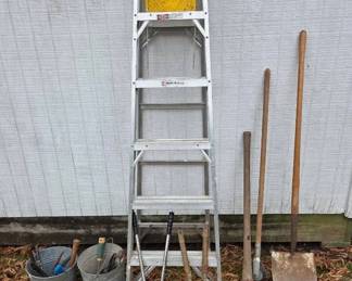 6 Werner Aluminum Step Ladder And Collection Of Garden Tools