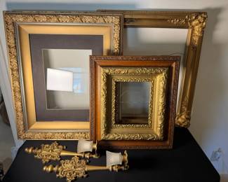 Gorgeous Frame Trio, Plus A Set Of Golden Tone Sconces