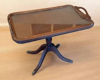 Wooden Vintage Serving Table With Removable Glass Top