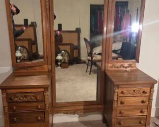 008 Victorian Dressing Chest With Trifold Mirror
