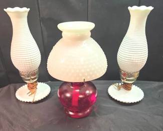 Set Of Vintage Hobnob Milk Glass Lamps
