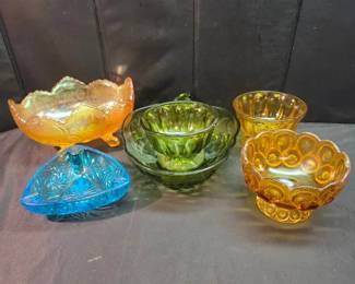 Assortment Of Vintage Colored Glass Dishes