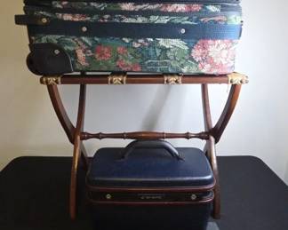 Wooden Folding Rack With Woven Straps, Vintage Samsonite Silhouette Train Case