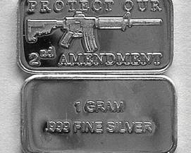 One (1) Gram 999.0 Fine Silver Bar "Protect Our 2nd. Amendment"