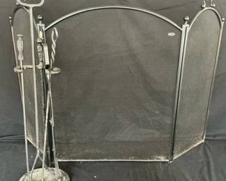 Black Fireplace Screen And Tools