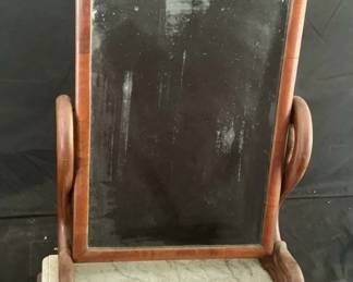 Tilted Wooden Mirror With Marble Base