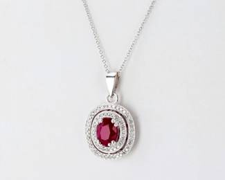2.18ct Ruby and 0.39ctw Diamond 14K White Gold Pendant/Necklace