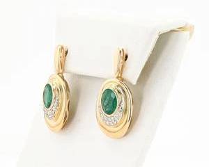 3.53ctw Emerald and 0.37ctw Diamond 14K Yellow Gold Earrings
