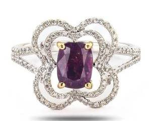 1.29ct Purplish Pink KASHMIR Sapphire and 0.35ctw Diamond 18K White and Yellow Gold Ring (GIA CERTIFIED)