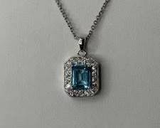 Sterling Silver Emerald Cut Blue Topaz? Pendant Necklace | Total Weight 6.5 grams