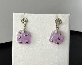 Sterling Silver Gold Chinese Jadeite Elephant Dangle Earrings | Total Weight 4 grams