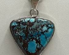 Handmade Vintage Sterling Silver Turquoise(?) Mosaic Pendant Necklace | Total Weight 17.7 grams