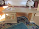 Frank Lloyd Wright inspired, custom made, table, stain glass inserts, some in, some removed. All glass inserts available with table.