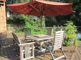 Jarrah wood patio set from Australia. Jensen Jarrah patio set. Table, 4 chairs, 1 glider.