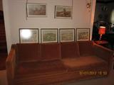 Large rust orange sofa, sleeper sofa.