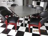 Brushed nickel finish, stainless, kitchen table and 6 chairs.