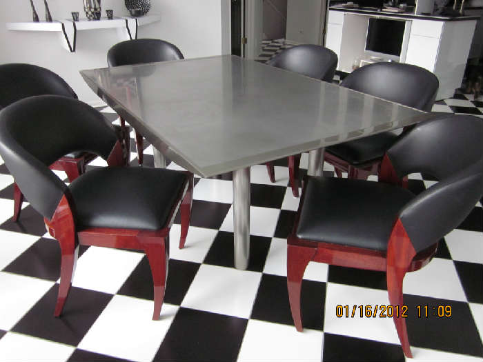 Brushed nickel finish, stainless, kitchen table and 6 chairs.