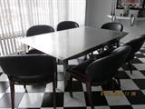Brushed nickel finish, stainless, kitchen table and 6 chairs.