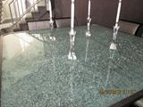 Crackle glass top of dining room table.