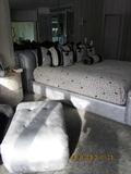 King size bed, Contemporary bed frame, matching chair and ottoman