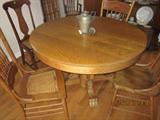 Oak Pedastal table, claw foot pedastal oak table.