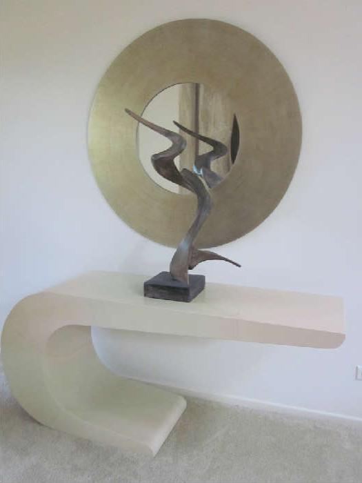 Console table and metal artwork sculpture